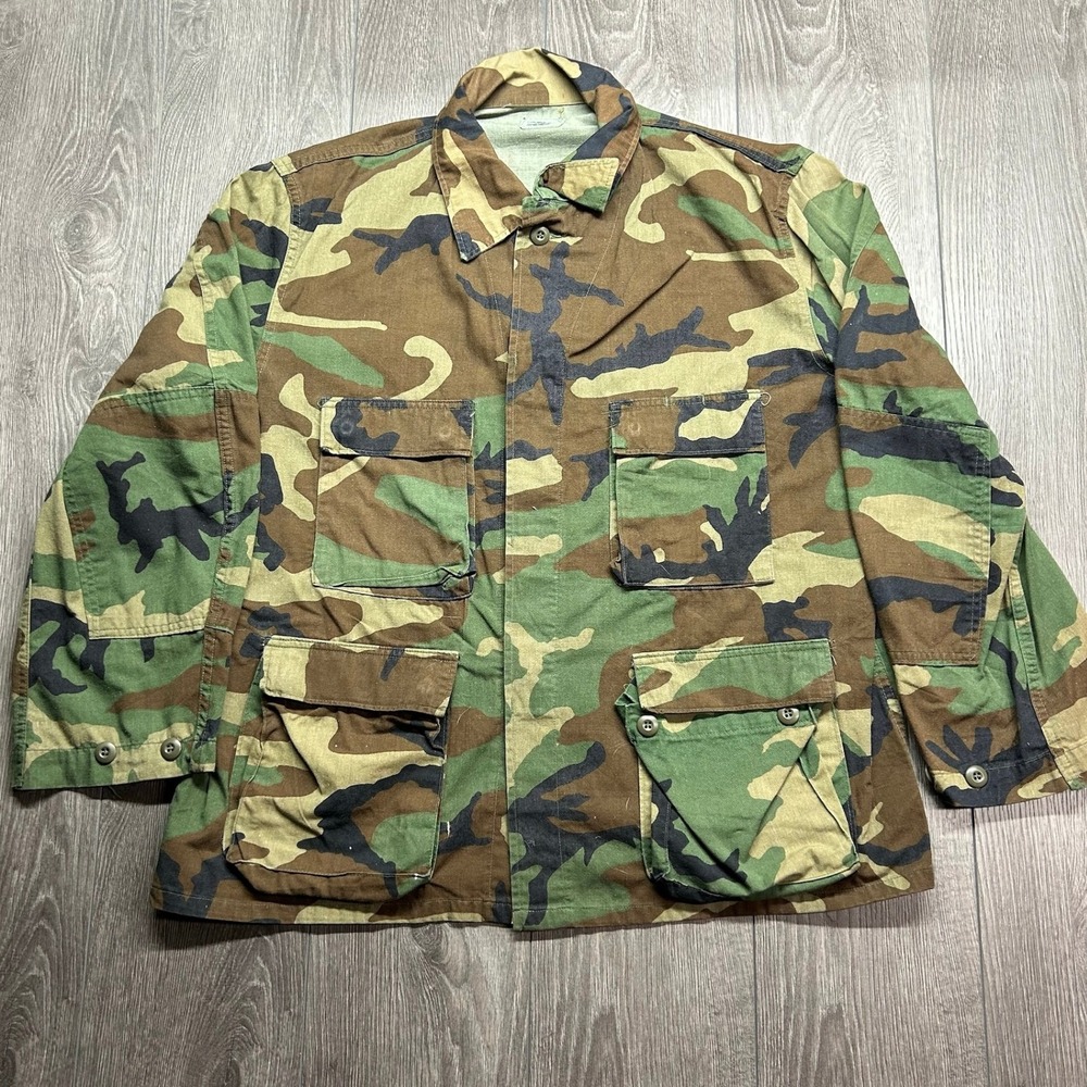Vintage US Military Woodland Camo BDU Field Jacket XL Regular 8415-01-084-1651